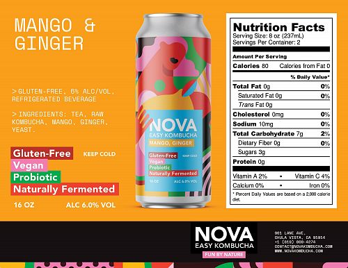 Nova Kombucha Mango Ginger SINGLE
